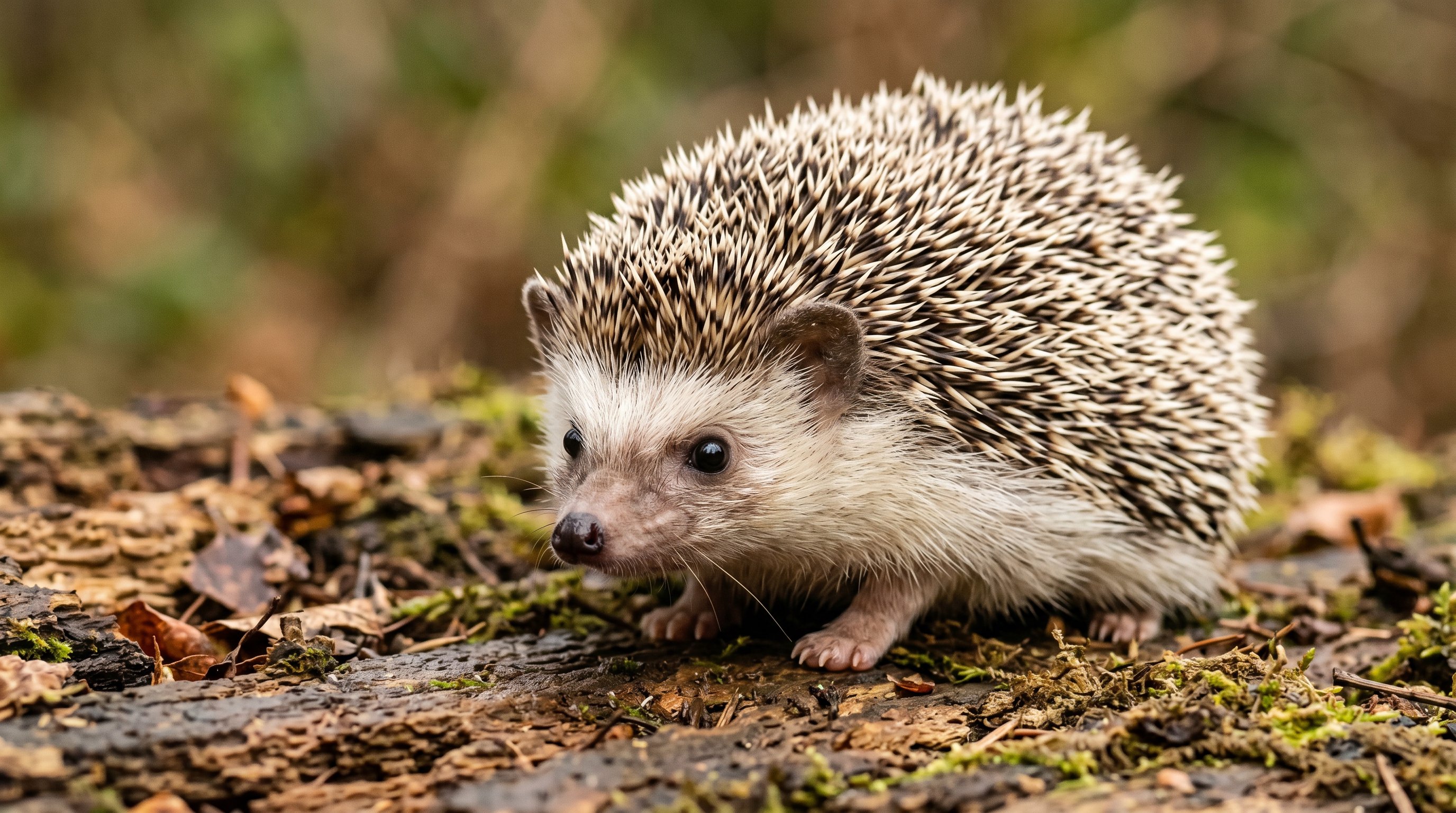 African pygmy hedgehog photographed in a realistic close-up portrait with clear spine and face detail.